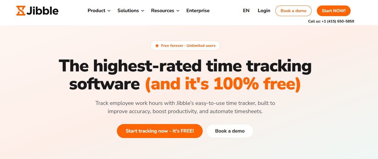 Jibble free time and attendance tracking software homepage