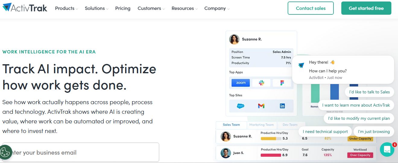 ActivTrak workforce analytics software homepage