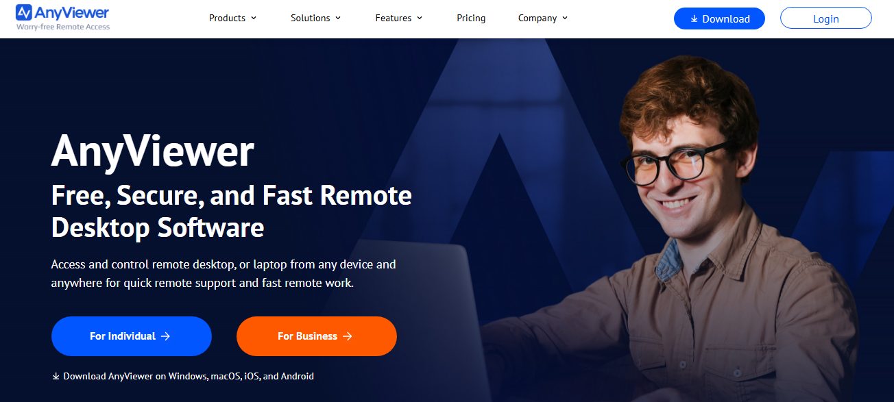AnyViewer remote desktop access software homepage