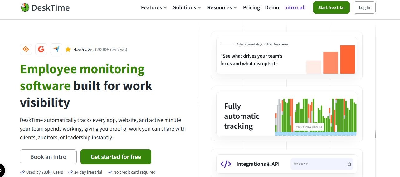 DeskTime automatic time tracking software homepage