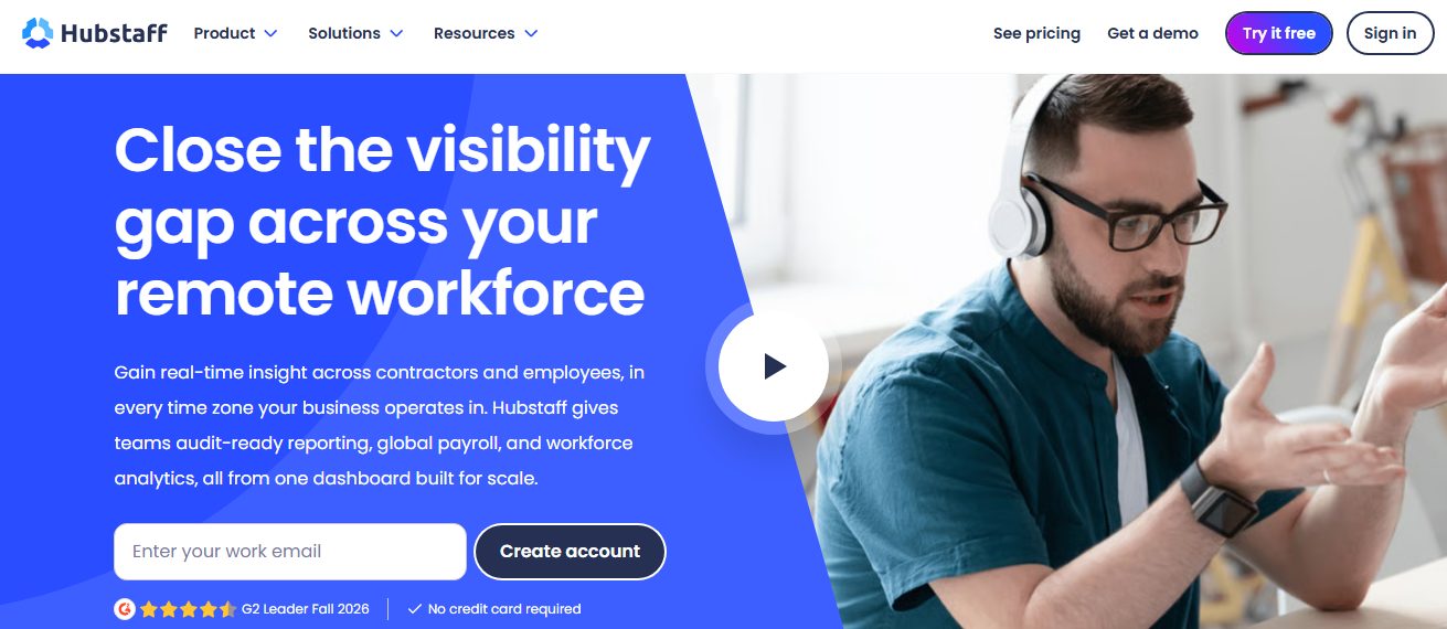Hubstaff homepage for remote and distributed team time tracking