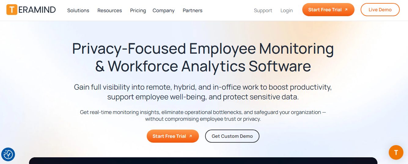 Teramind privacy-focused employee monitoring software homepage