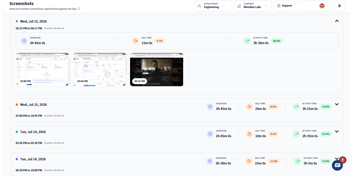 Screenshot Monitoring & Activity Tracking for Productivity Enhancement