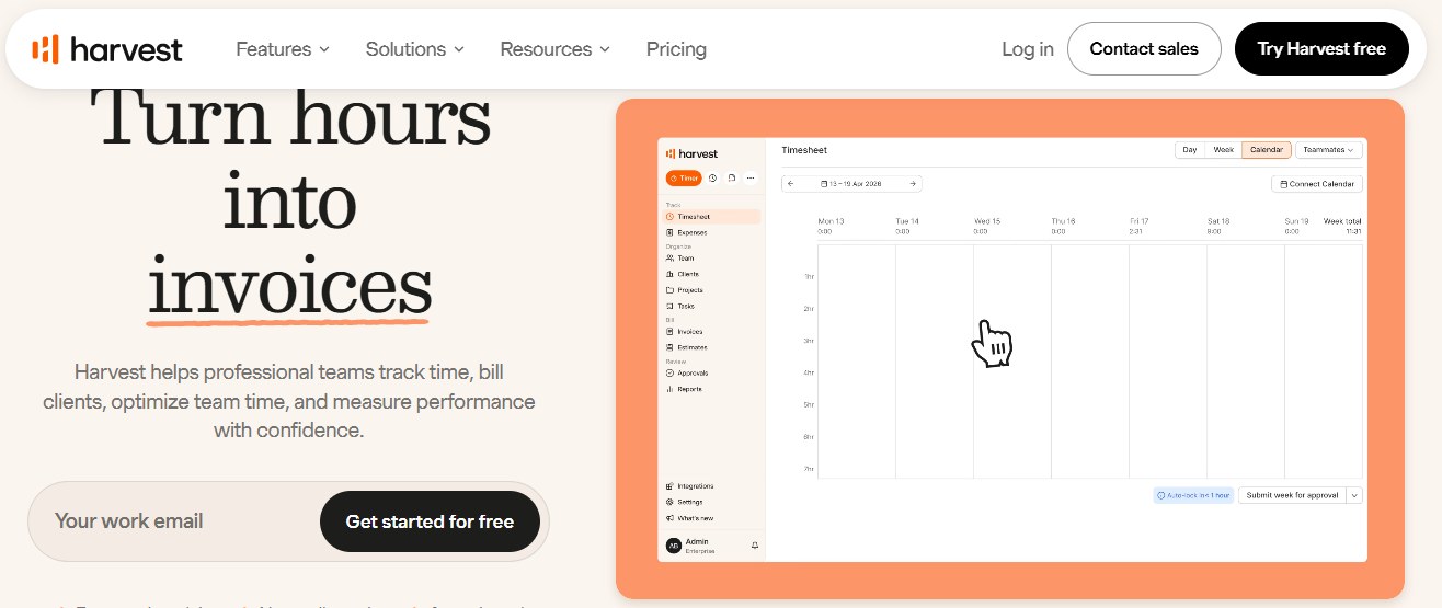 Harvest homepage